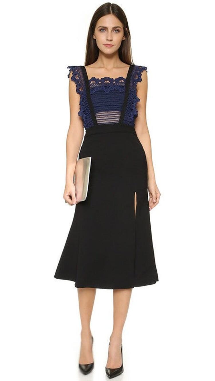 Self-Portrait Sleeveless Angelique Frilled A-Line Combo Dress - US 8